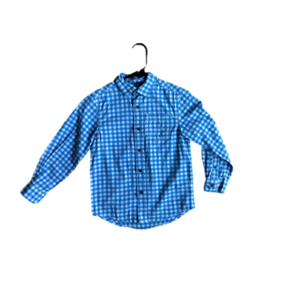 Cat &Jack Boys Blue Plaid Dress Shirt Size Small 6/7
